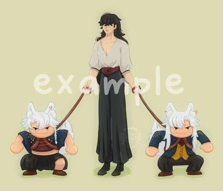 Fox and the twins full body with 2 chibi example (OC)